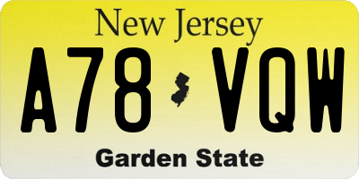NJ license plate A78VQW