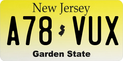 NJ license plate A78VUX