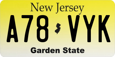 NJ license plate A78VYK