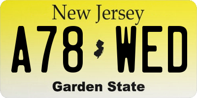 NJ license plate A78WED