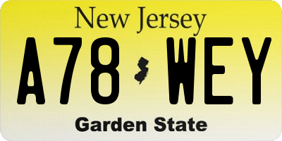 NJ license plate A78WEY