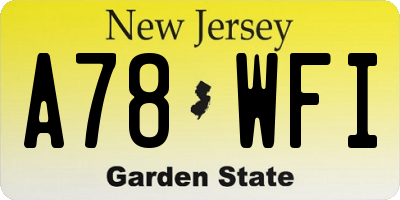 NJ license plate A78WFI