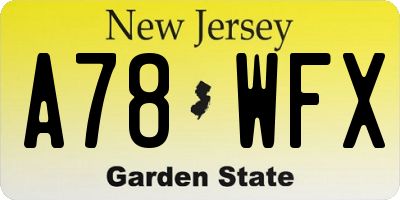NJ license plate A78WFX