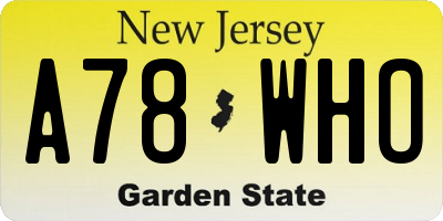 NJ license plate A78WHO