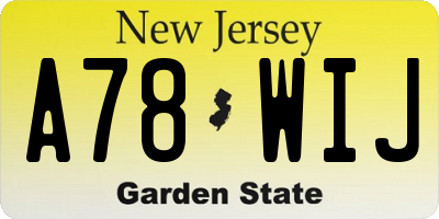 NJ license plate A78WIJ