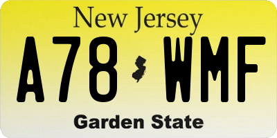 NJ license plate A78WMF