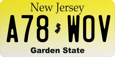 NJ license plate A78WOV