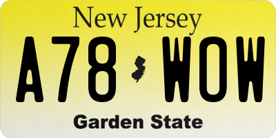 NJ license plate A78WOW
