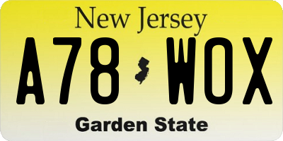 NJ license plate A78WOX