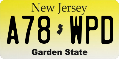 NJ license plate A78WPD