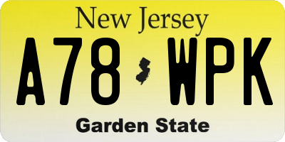 NJ license plate A78WPK