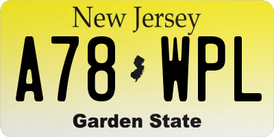 NJ license plate A78WPL