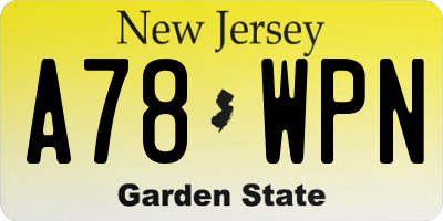 NJ license plate A78WPN
