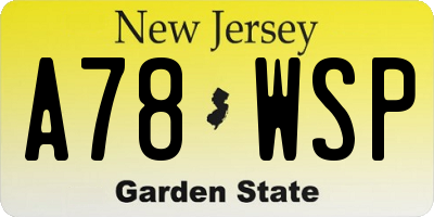 NJ license plate A78WSP