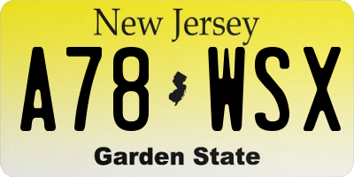 NJ license plate A78WSX