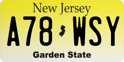 NJ license plate A78WSY