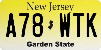 NJ license plate A78WTK