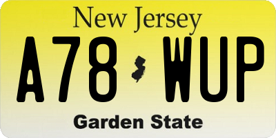 NJ license plate A78WUP