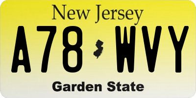NJ license plate A78WVY