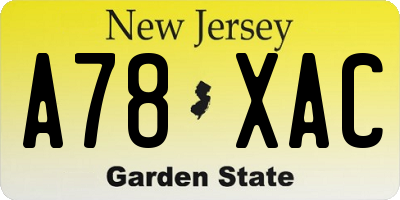 NJ license plate A78XAC