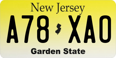 NJ license plate A78XAO