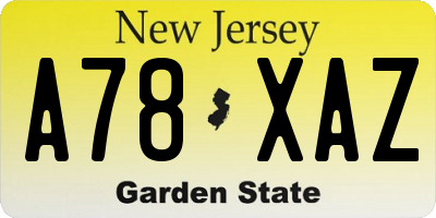 NJ license plate A78XAZ