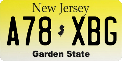 NJ license plate A78XBG