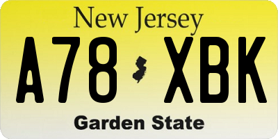 NJ license plate A78XBK