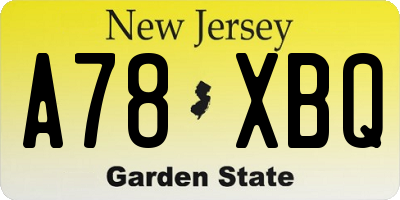 NJ license plate A78XBQ