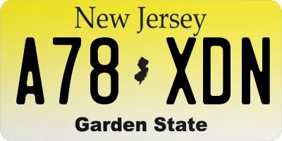 NJ license plate A78XDN