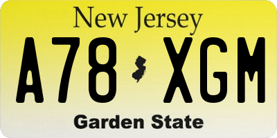 NJ license plate A78XGM