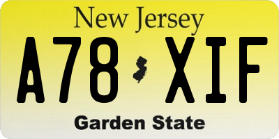 NJ license plate A78XIF