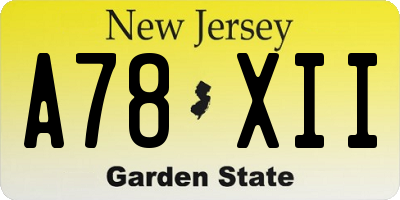 NJ license plate A78XII