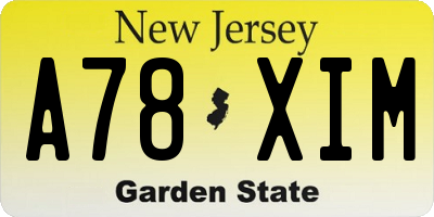 NJ license plate A78XIM