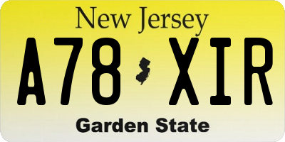 NJ license plate A78XIR