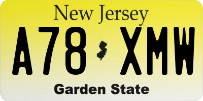NJ license plate A78XMW