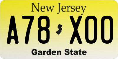 NJ license plate A78XOO