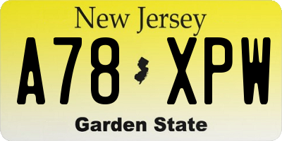 NJ license plate A78XPW
