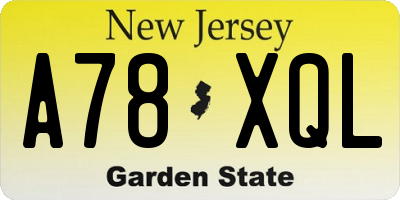 NJ license plate A78XQL