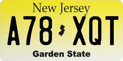 NJ license plate A78XQT