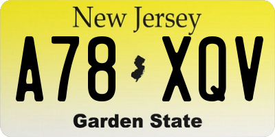 NJ license plate A78XQV
