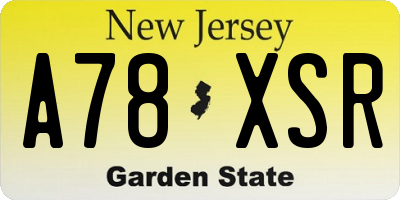 NJ license plate A78XSR