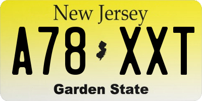 NJ license plate A78XXT