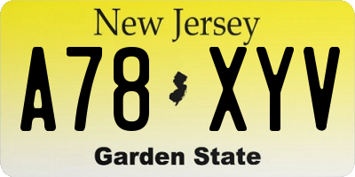 NJ license plate A78XYV