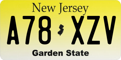 NJ license plate A78XZV