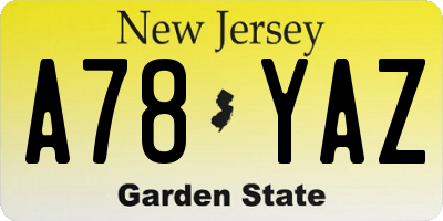 NJ license plate A78YAZ