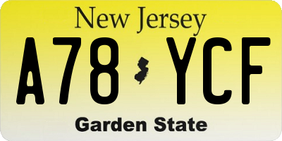 NJ license plate A78YCF