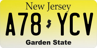 NJ license plate A78YCV