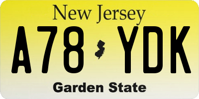 NJ license plate A78YDK
