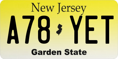 NJ license plate A78YET